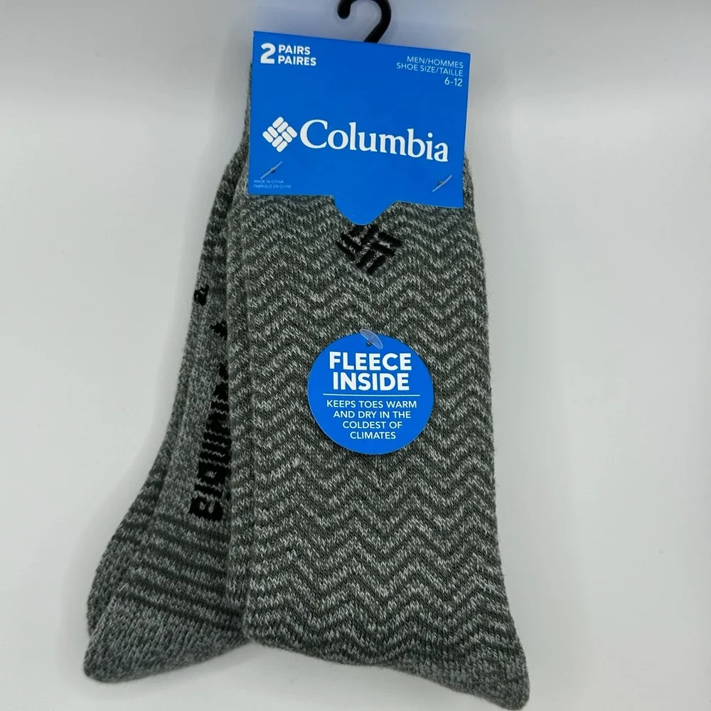 Columbia Fleece Lined Socks Men 6-12 Grey Stripe 2-Pair NWT